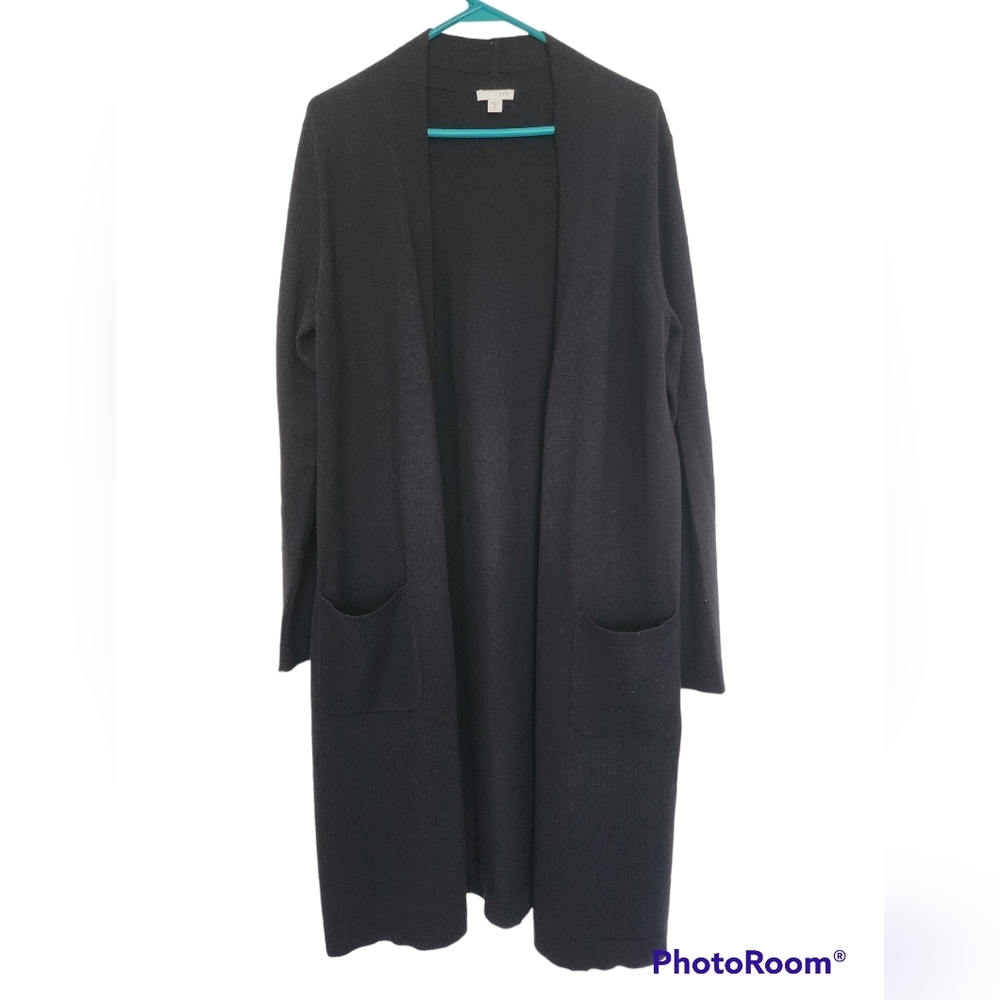J. Jill black open front long sweater coat 2 pockets shawl collar Medium Tall